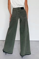 Valencia High Rise Wide Leg Mica Denim Jeans (Dark Green)