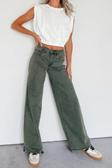 Valencia High Rise Wide Leg Mica Denim Jeans (Dark Green)
