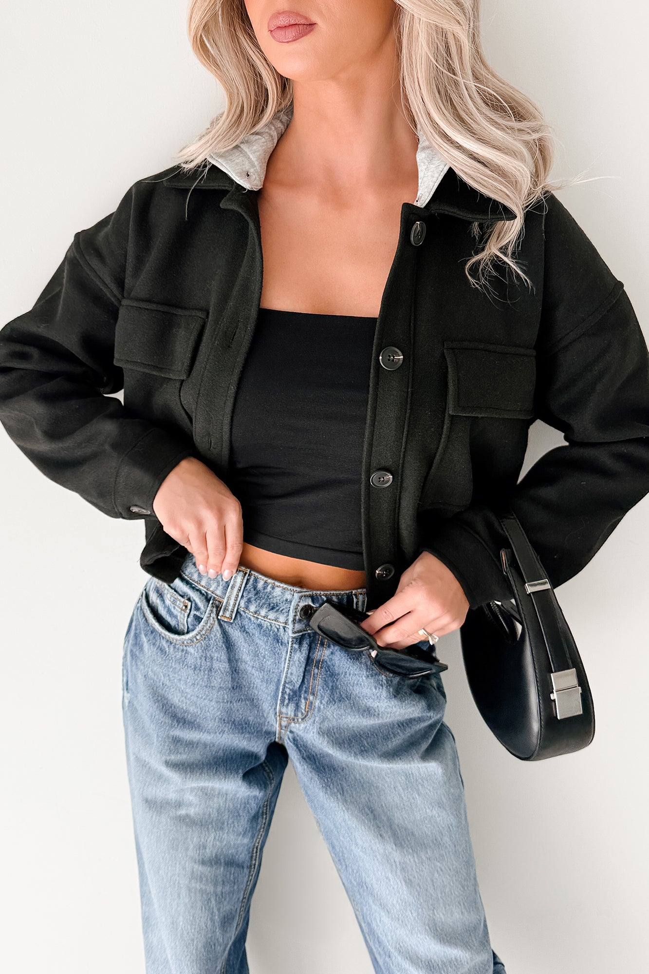 Holding Steady Button-Up Hoodie Jacket (Black)