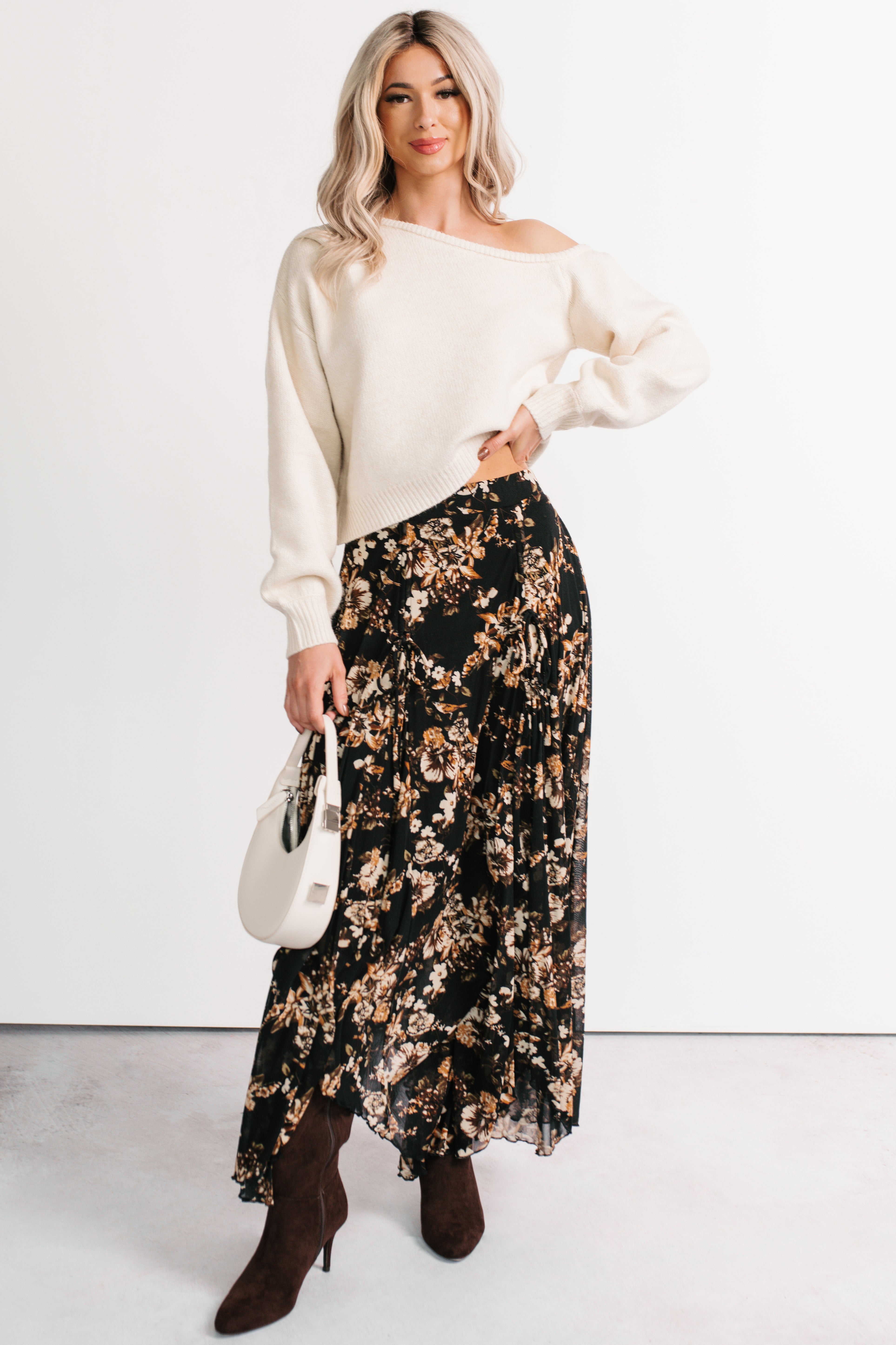 Into Your Arms One-Shoulder Knit Sweater (Cream)