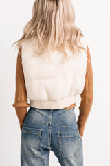 Midnight Frost Sherpa Puffer Crop Vest (Off White)
