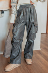Don't Be Shy Faux Leather Cargo Pants (Grey)