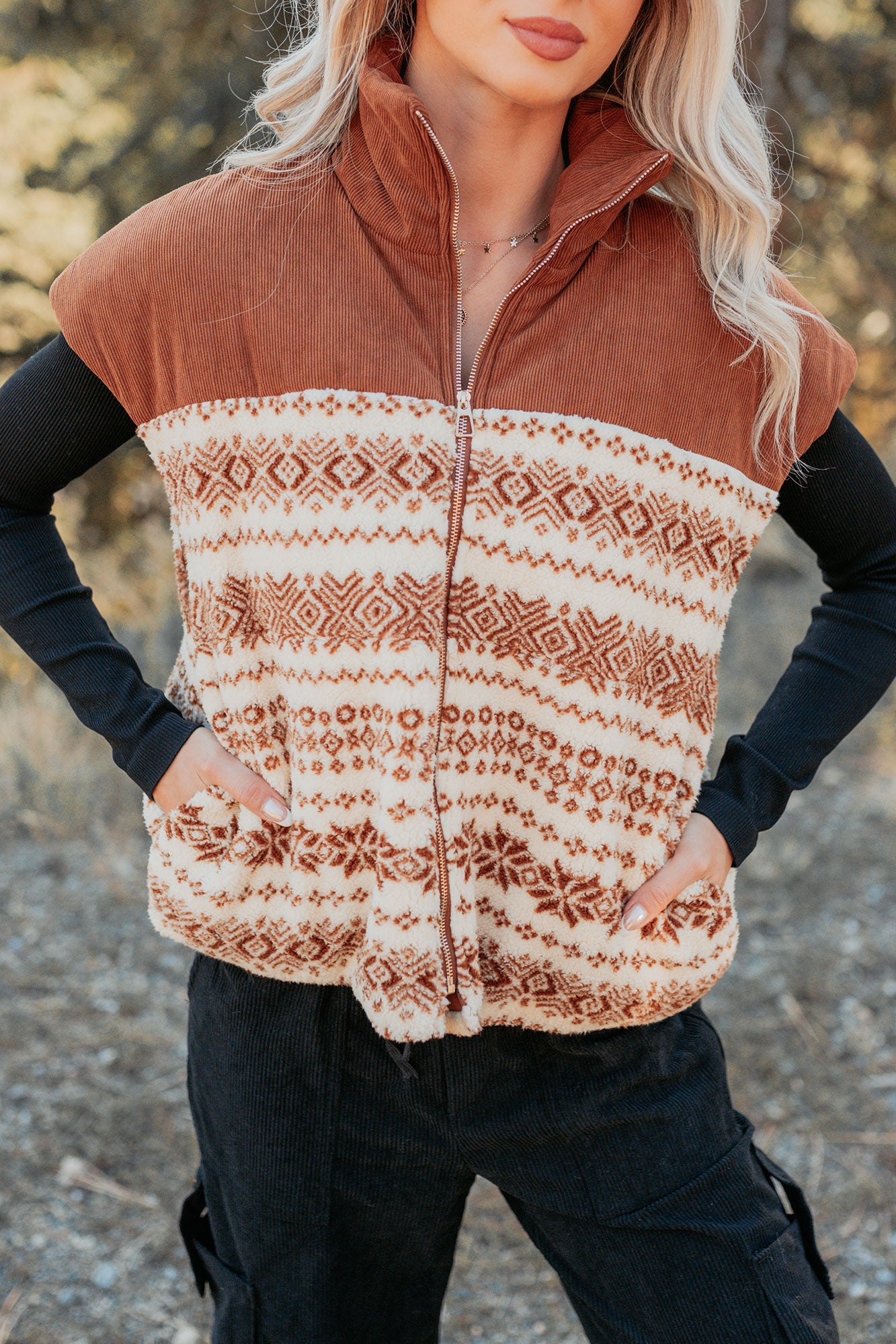 Ease & Flow Sherpa Corduroy Vest (Copper Mix)