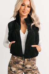 Deep Connections Corduroy Puffer Vest (Black)