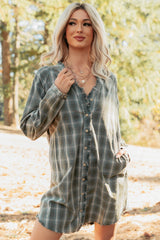 Let's Get Lost Plaid Shirt Mini Dress (Pine Green)