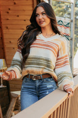 Messy Feelings V Neck Striped Knit Sweater (Multi)