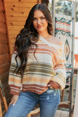 Messy Feelings V Neck Striped Knit Sweater (Multi)