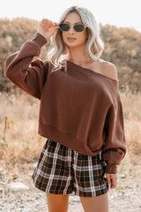 Keep It Sweet Boatneck Pullover Sweatshirt (Chestnut)