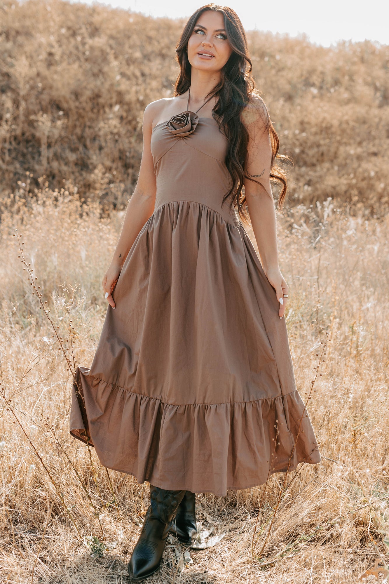 Charming The Night Halter Maxi Dress (Chocolate)