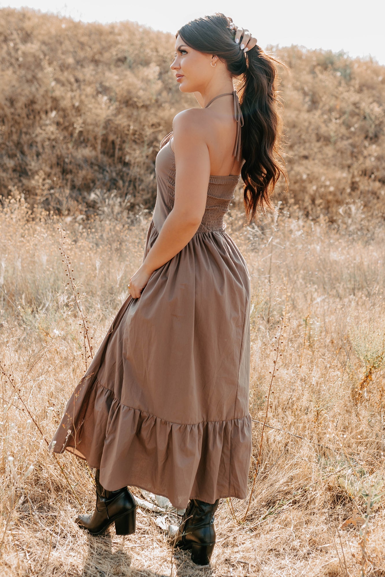 Charming The Night Halter Maxi Dress (Chocolate)