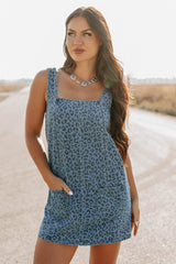 Kendrix Animal Print Denim Mini Dress (Denim Leopard)
