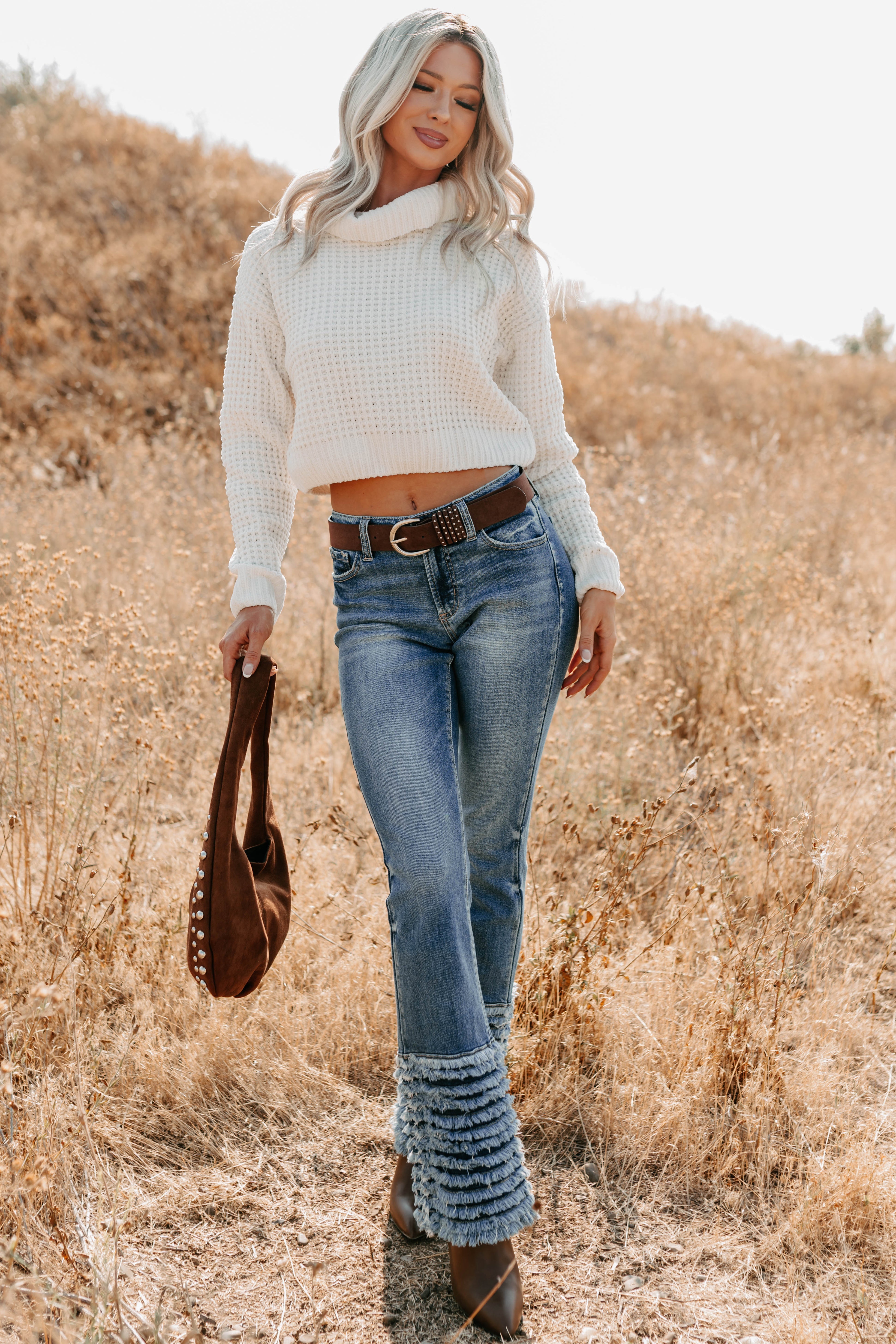 Snug Session Turtleneck Chenille Crop Sweater (Ivory)