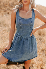 Frontier Flair Sleeveless Denim Mini Dress (Acid Wash)