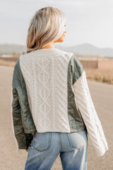 Latte Layers Quilted Cable Knit POL Cardigan (Natural/Olive)