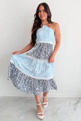 Postcard Hour Halter Maxi Dress (Blue/Navy)