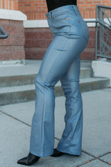 Vibe & Glow Faux Leather Judy Blue Bootcut Pants (Blue)