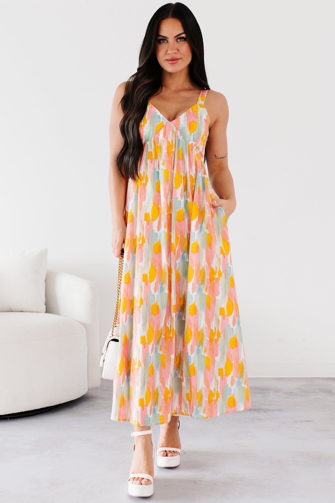 Earn Your Stripes Printed Maxi Dress (Pink/Multi)