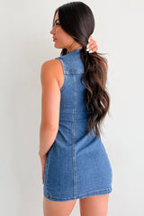 No Bad Days Denim Button Down Mini Dress (Blue)