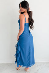 Matte Intentions Ruffle High-Low Dress (Teal Blue)