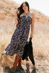 Purpose Driven Printed Halter Midi Dress (Navy/Clay)
