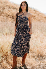 Purpose Driven Printed Halter Midi Dress (Navy/Clay)