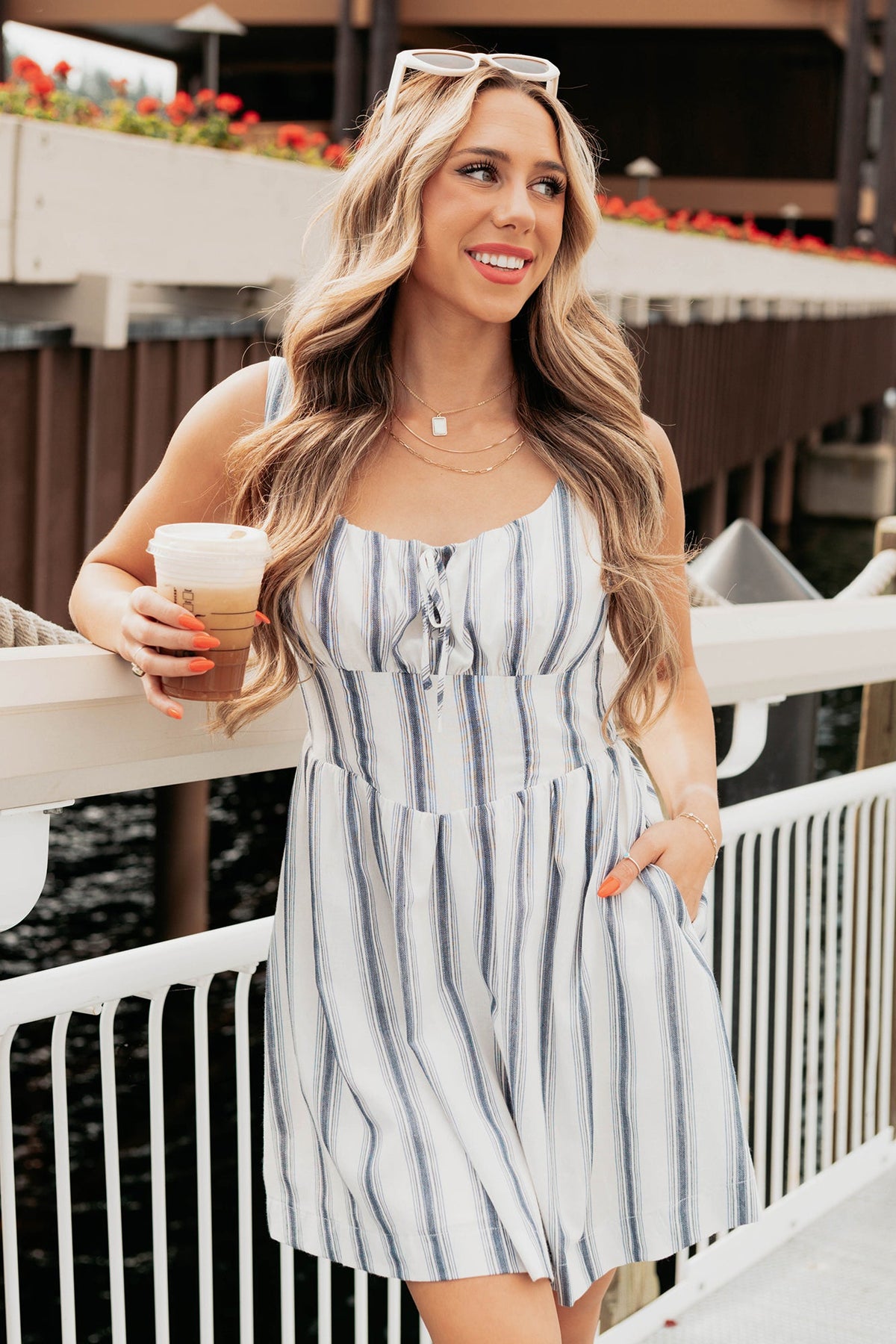 Here With Me Striped Mini Dress (Off White/Navy)