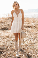 Sun-Kissed Stroll Eyelet Lace Embroidered Mini Dress (White)