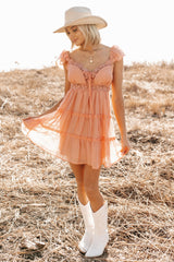 Gentle Nights Lace Sleeveless Mini Dress (Peach)