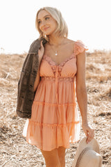Gentle Nights Lace Sleeveless Mini Dress (Peach)