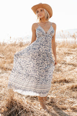 Eyes On You Floral Sleeveless Maxi Dress (Ivory/Blue)