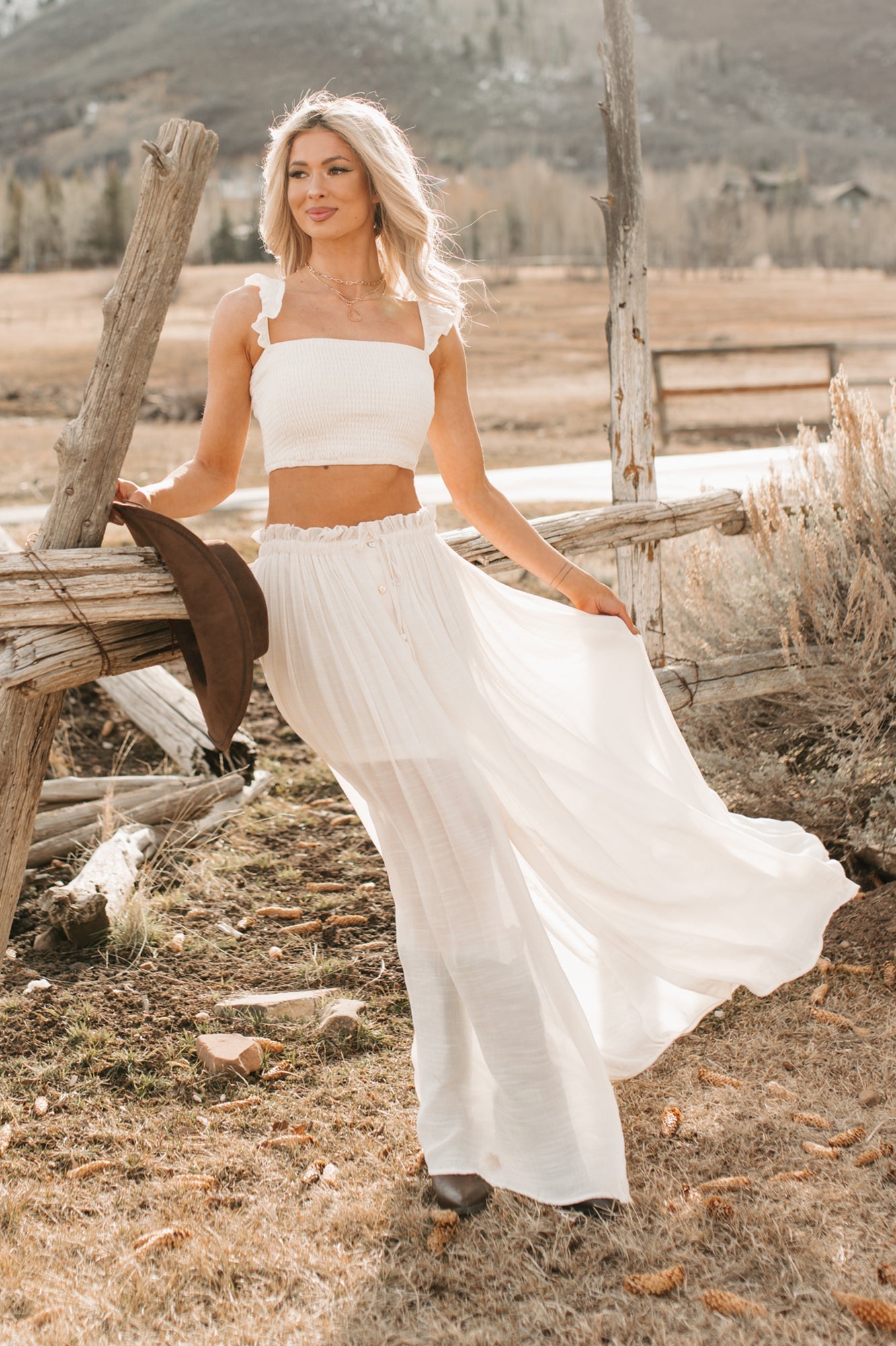 Easy Grace Crop Top & Maxi Skirt Set (Cream)