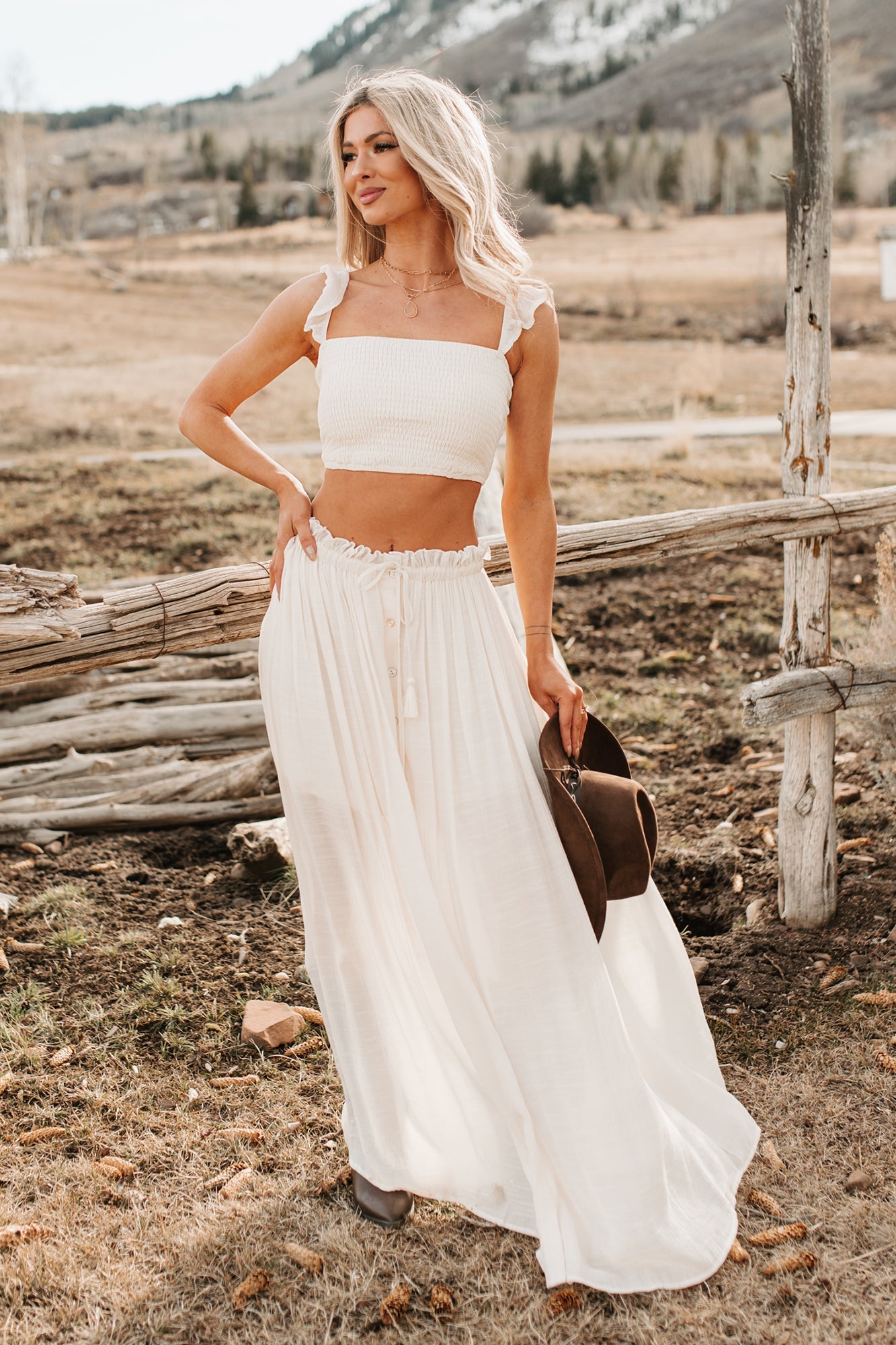 Easy Grace Crop Top & Maxi Skirt Set (Cream)