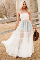 Stay Resilient Tiered Mesh Corset Maxi Dress (Cream)