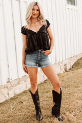 Just One Look Ruffle Babydoll Top (Black)
