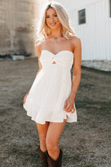 Sunshine Hour Twist Front Strapless Mini Dress (White)