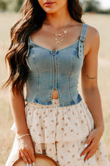 Lady's First Zip Up Denim Tank Top (Light Blue)