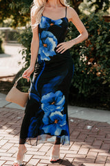 Chic Uprising Sleeveless Floral Maxi Dress (Black/Blue)