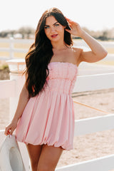 Here For The Vibes Strapless Bubble Mini Dress (Crystal Rose)
