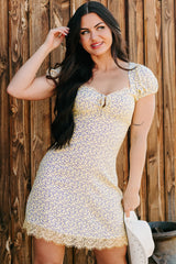 Floral Bliss Sweetheart Floral Mini Dress (Yellow/Blue)