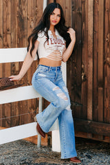 "Tequila Original" Distressed Graphic Crop Tee (Ivory)