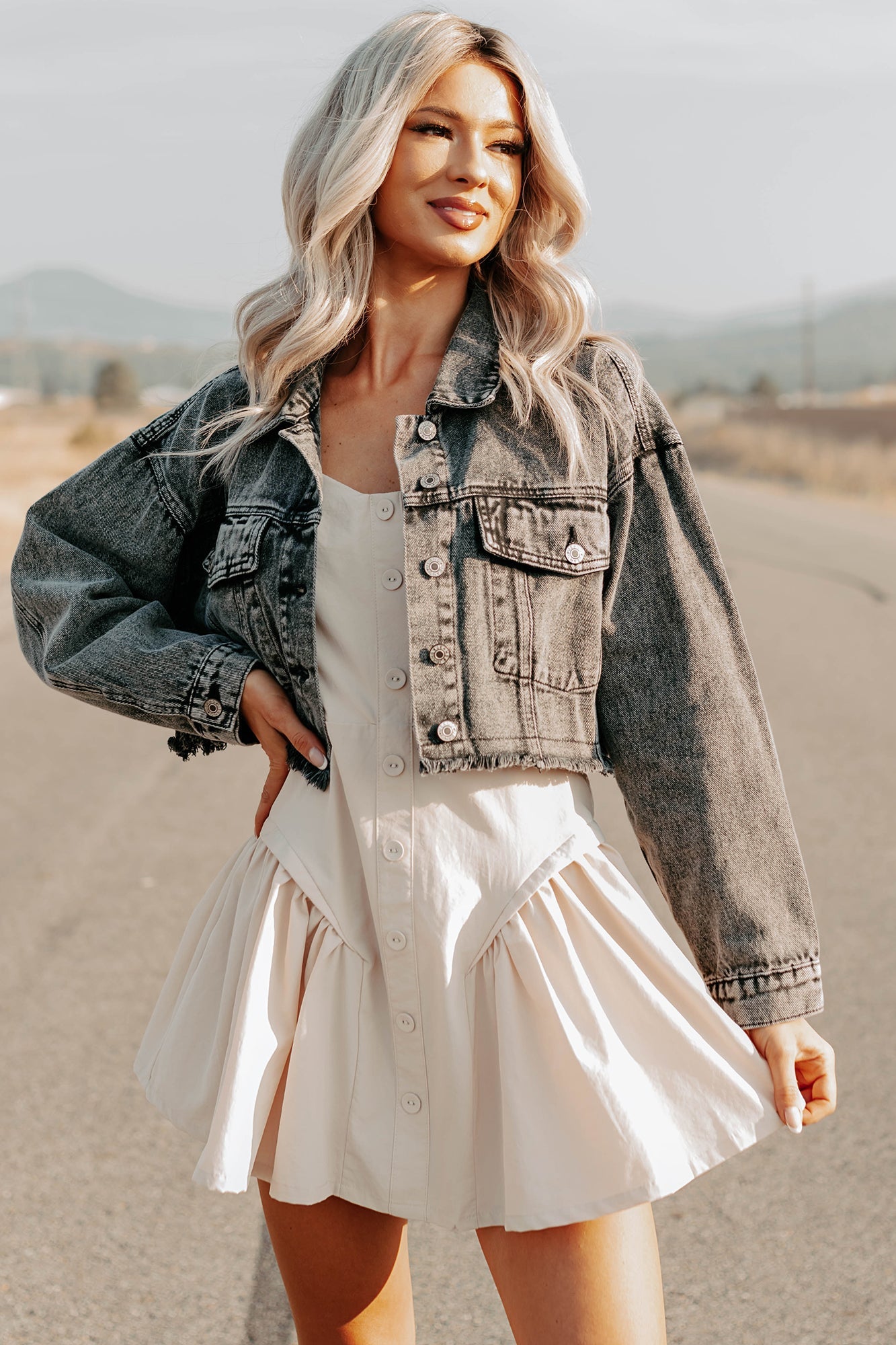 On The Loose Washed Denim Crop Jacket (Black)