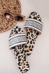 Starlit Allure Woven Print Slide Sandals (Leopard)