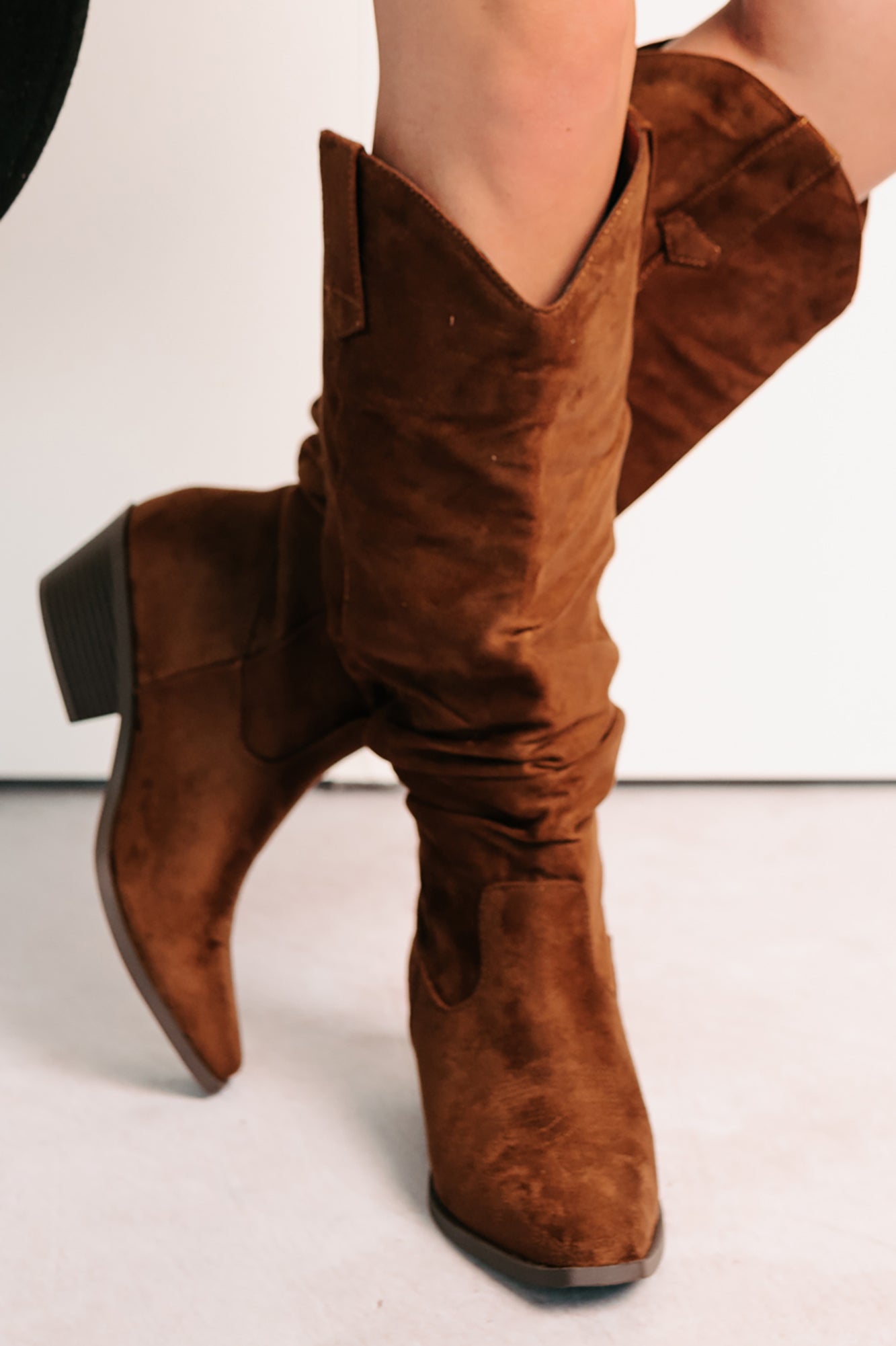 Stomp & Strut Faux Suede Slouch Boots (Chocolate)