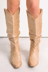 Stomp & Strut Faux Suede Slouch Boots (Light Sand)