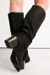 Bare & Bold Chunky Heel Faux Suede Boots (Black)