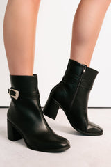 Step In Style Faux Leather Buckle Detail Booties (Black)