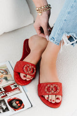 Own Your Elegance Quilted Leather Sandals (Red)