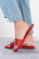 Own Your Elegance Quilted Leather Sandals (Red)