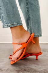 Rosy Whispers Thong Strap Kitten Heels (Orange)