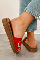 Glamour Reign Buckle Strap Platform Sandals (Red)